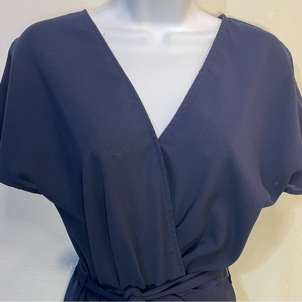 #0197 Everly Navy Blue Cross Over Jumpsuit with Dolman Sleeves and V-neck-S - Picture 5 of 8